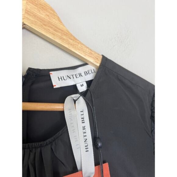 NWT Hunter Bell Arley Smocked Full Skirt Ruffle Puffed-Sleeve Black Mini Dress - Picture 4 of 8